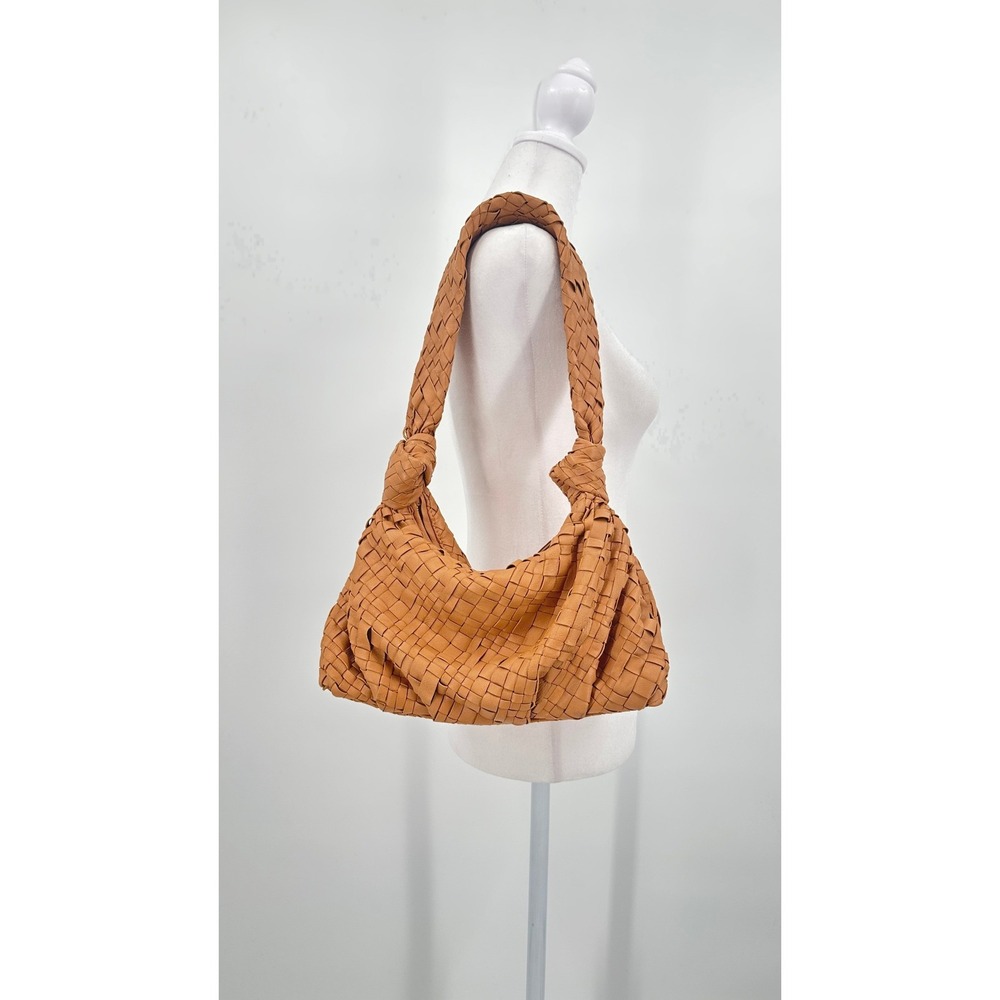 Cleobella Morgan Woven Zip Leather Hobo Bag Tan Knot Detail Shoulder Bag